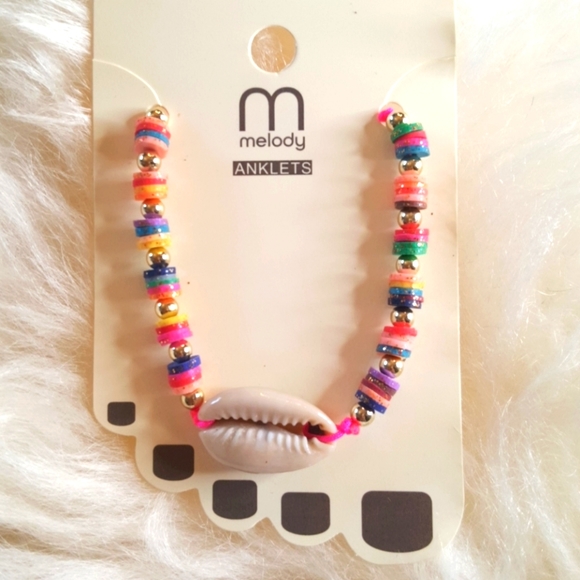3 for $15 Colorful Rainbow Cowrie Shell Anklet - Picture 2 of 4